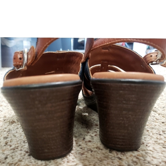 SAS Sandal Womens 8.5 Blue Jean Wedge Strappy Heels Comfort Brown Casual Shoes - Picture 5 of 14